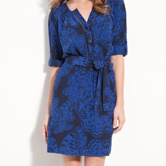 presley skye Nordstrom women’s 100% silk belted butterfly print dress SMALL 4 6 - Picture 2 of 9